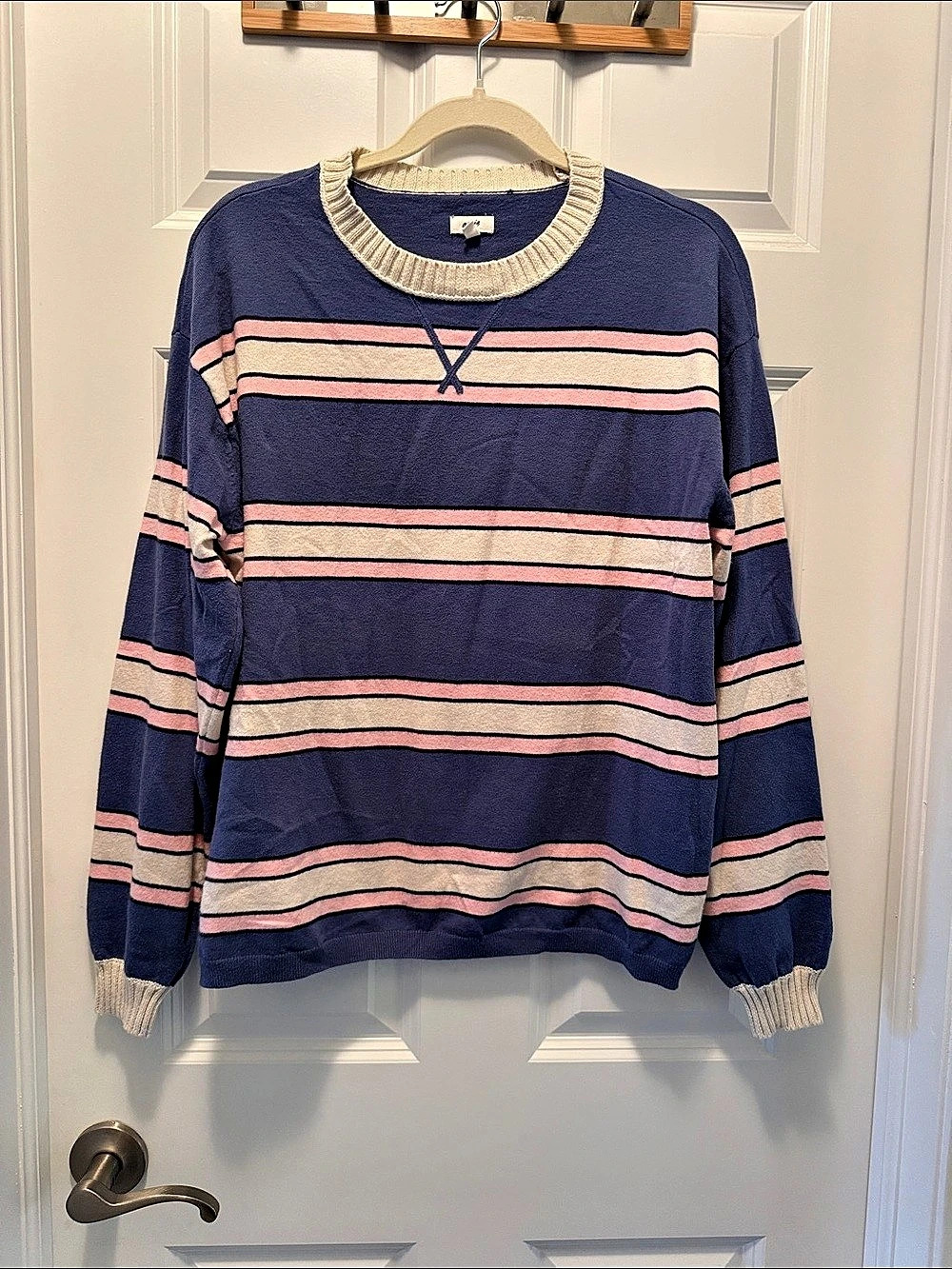 aerie Striped Crewneck Sweater Blue & Pink Small